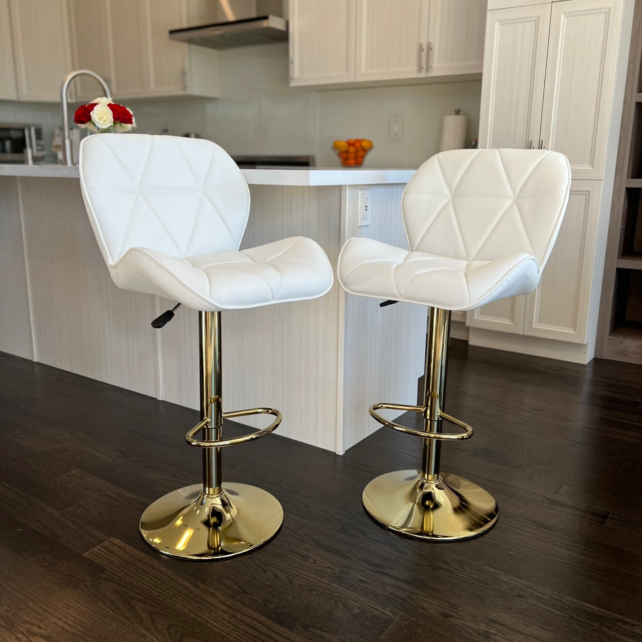 White leather 2024 bar stools swivel