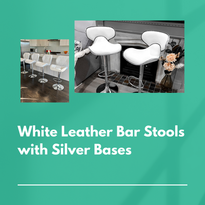 White Leather Bar Stools with Silver Bases