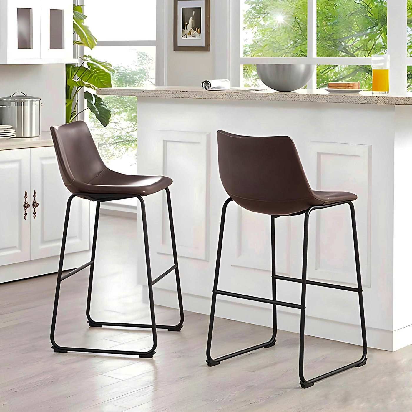 Alfred Brown Leather Counter Height Stools