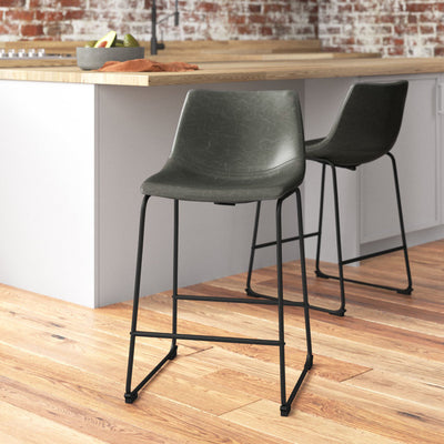 Alfred Grey Leather Counter Height Bar Stools