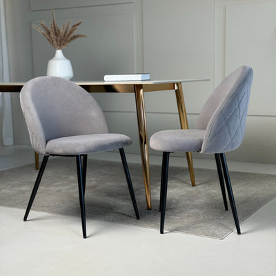 Charles Grey Velvet Dining Chairs with Black Legs