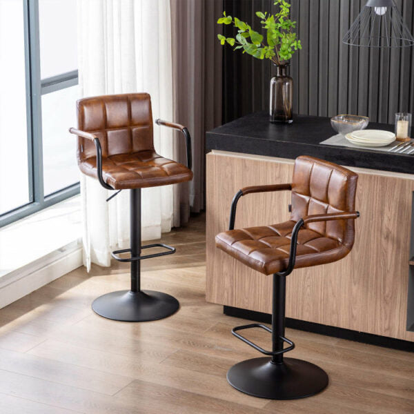 Richard Brown Black leather bar stool with black base