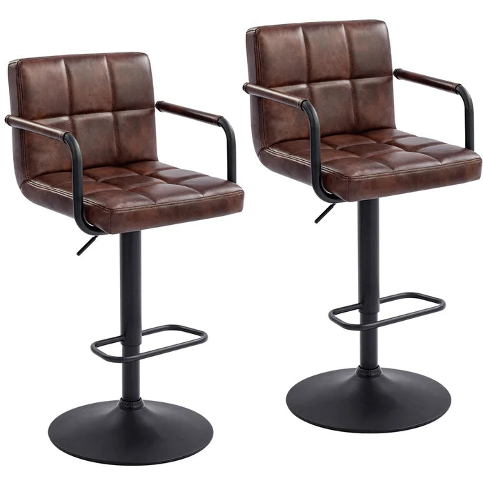 Brown leather adjustable bar stools