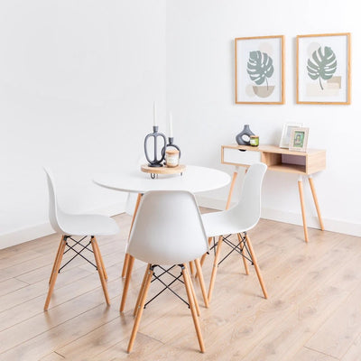 Eiffel White Dining Chair with Wooden Legs