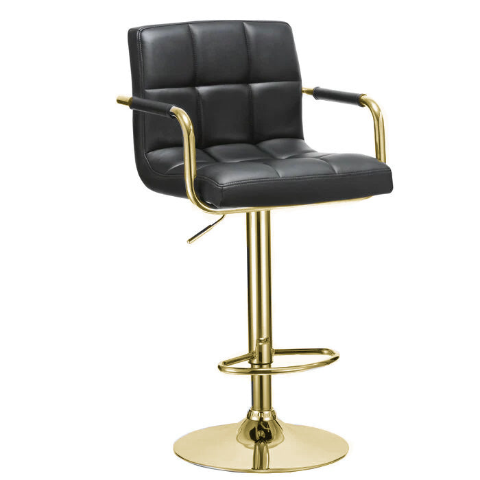 Black Leather Bar Stools with Gold Base