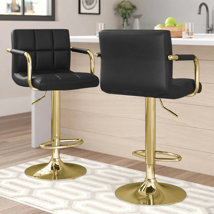 Black Leather Bar Stools with Gold Base