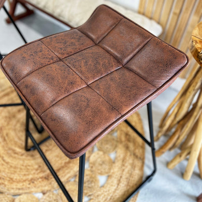 Plane Brown Leather Counter Height Stools