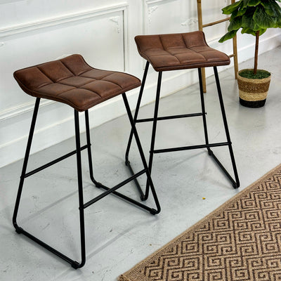 Plane Brown Leather Counter Height Stools